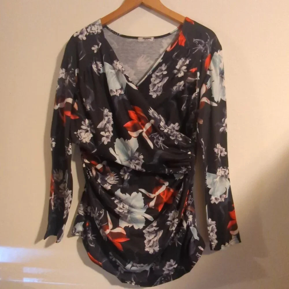 Zeagoo Long Sleeve V-Neck Ruched Blouse Size XL